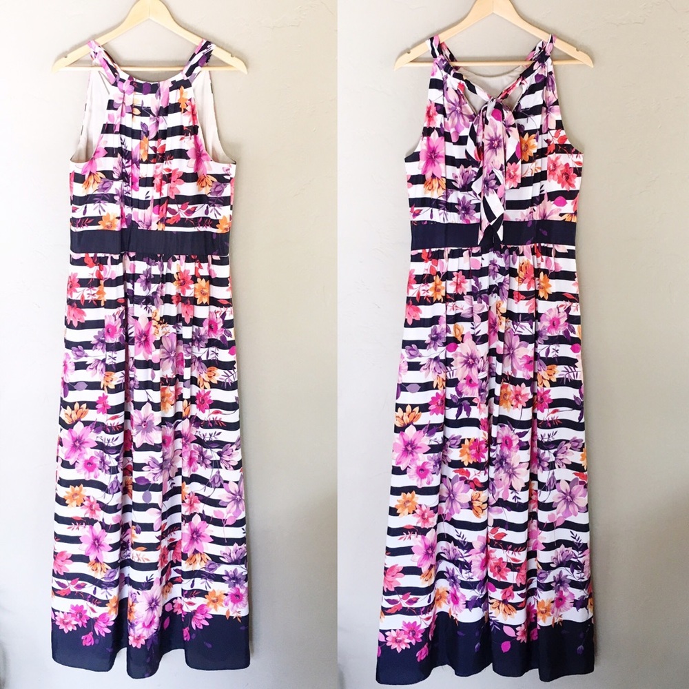 Eliza J Floral Stripe Maxi Dress with Back Tie